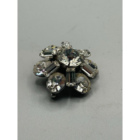Petite Vintage Rhinestones Pin Brooch Domed Layered Small Floral Design - Picture 5 of 7